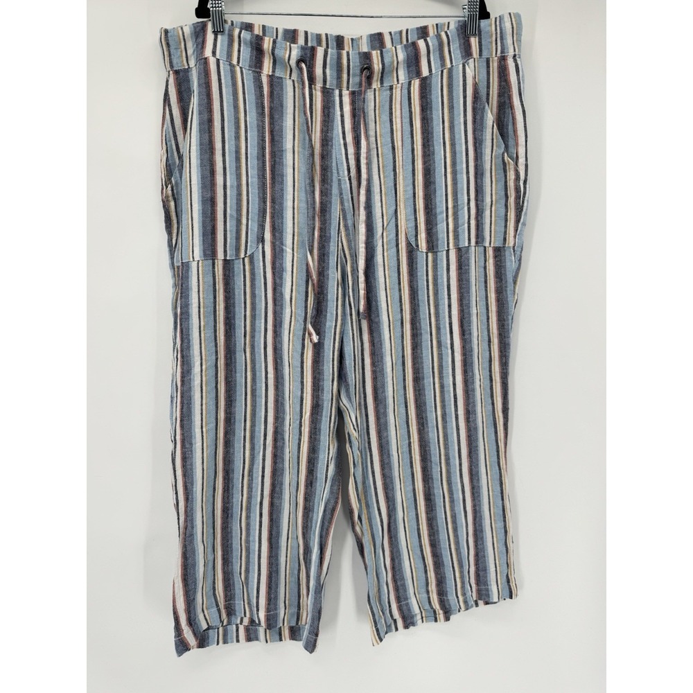 Naturals D&Co Linen Blend Pull-on Pants Blue Stripe QVC 1X baggy pocket coastal